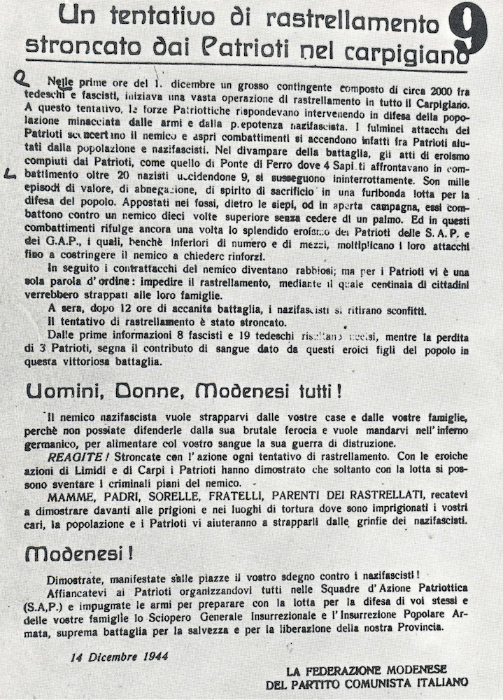 Volantino della Federazione modenese del Pci, 14 dicembre1944
