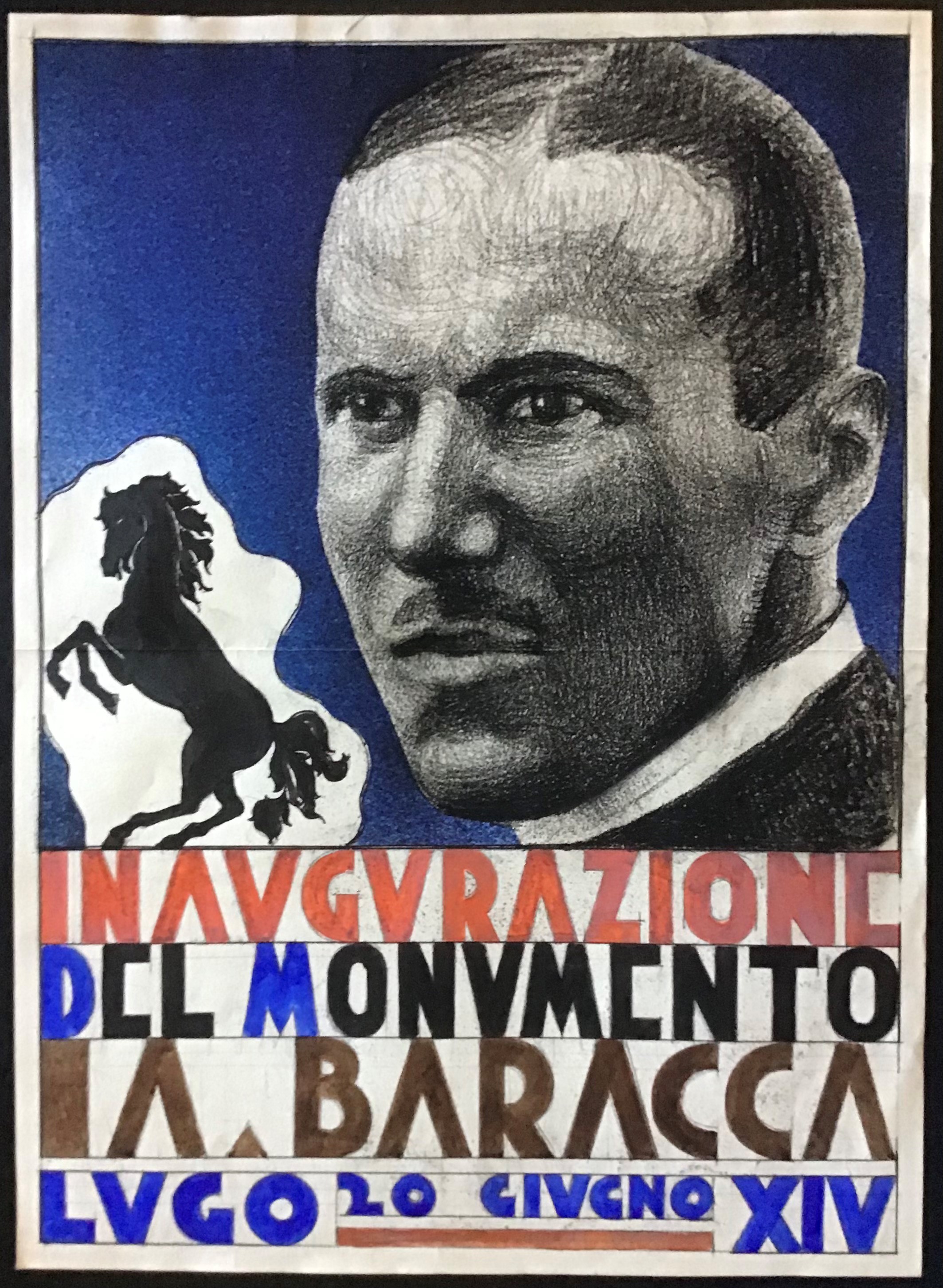 Fig. 5. Bozza del manifesto per l’inaugurazione del monumento realizzato dal pittore lughese Antonio Ricci [Biblioteca Trisi Lugo].