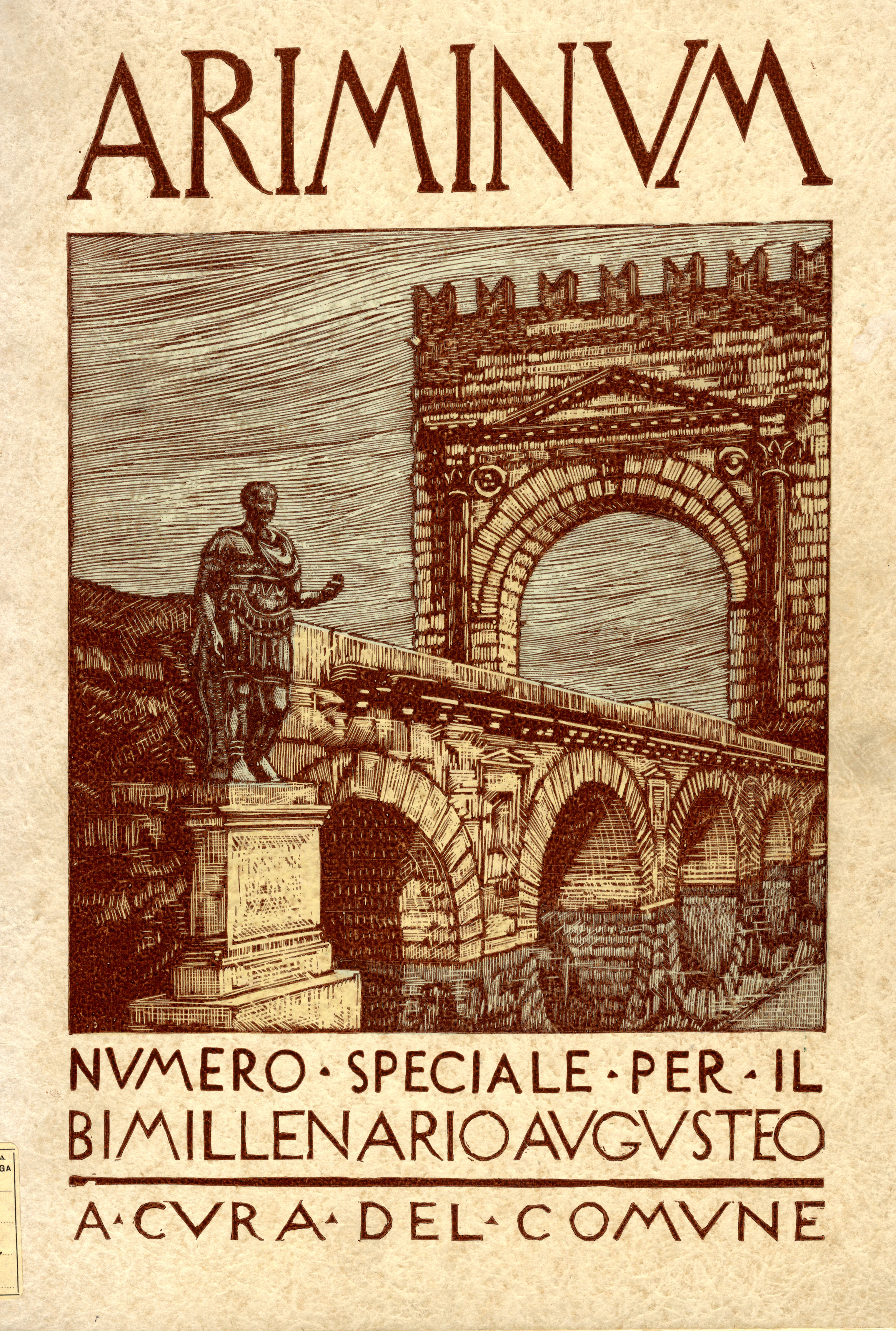 Fig. 6. Numero speciale della rivista comunale «Ariminum» del 1938 con in copertina i simboli romani della città [Biblioteca Gambalunga Rimini].